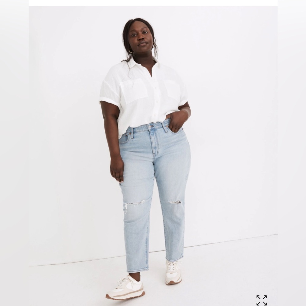 EUC Madewell Highrise Slim Cropped Boyjean in Dumas Wash, sz 22W